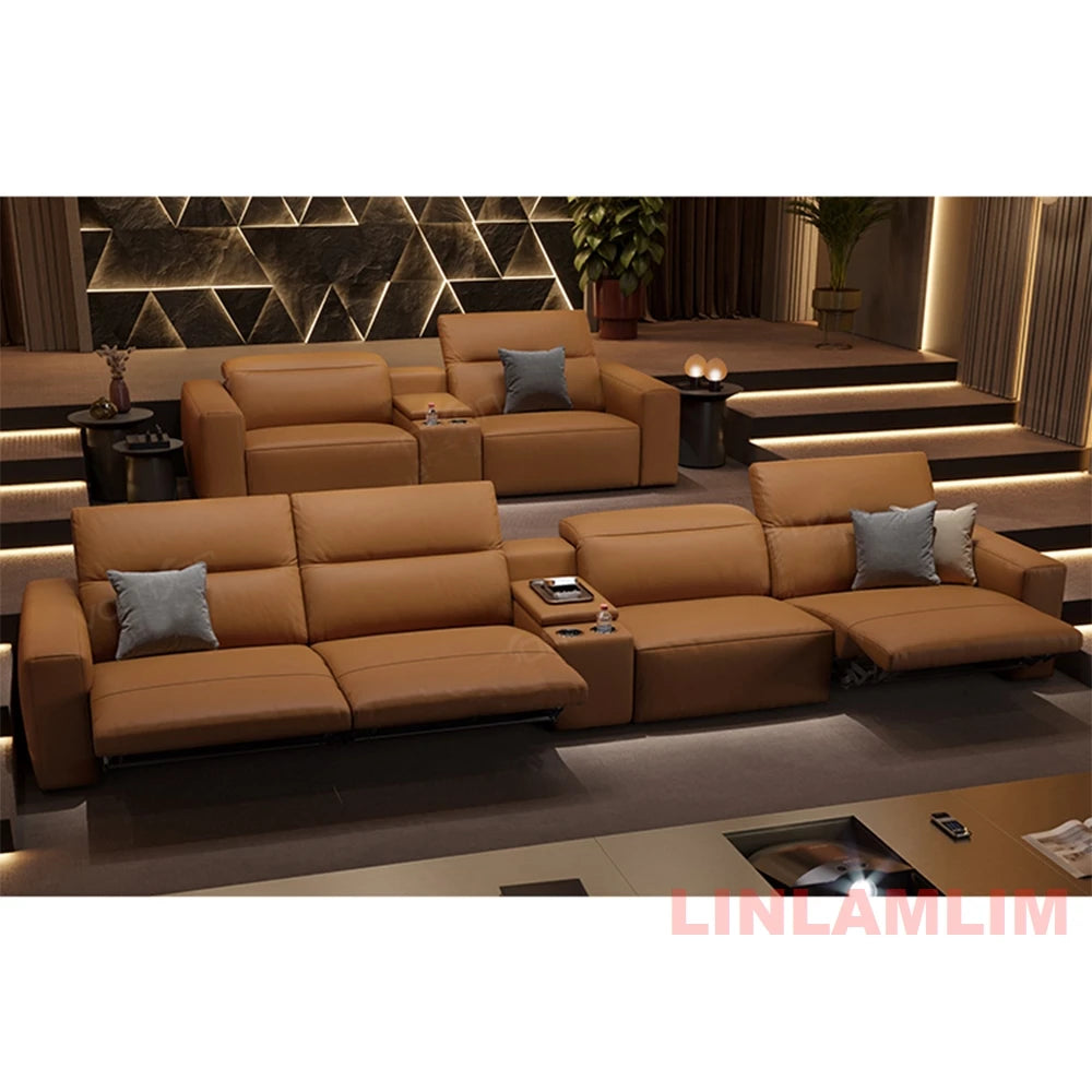 Dual Motors Electric Recliner Sofa – Genuine Leather Power Headrests