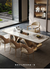 Modern tea table and chairs set in a stylish room with decor elements.