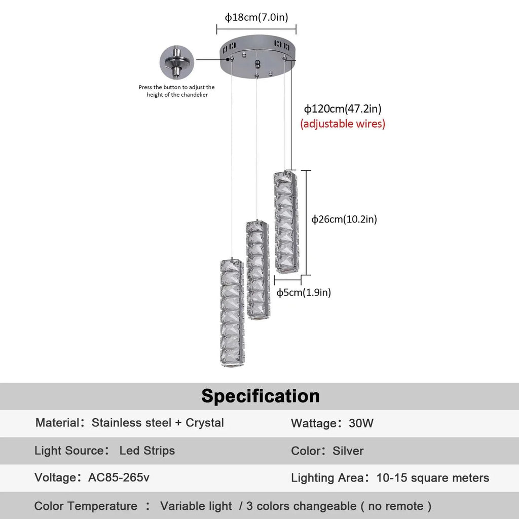 VETRULUS Nordic K9 Crystal LED chandelier with adjustable stainless steel and crystal pendants for modern living spaces