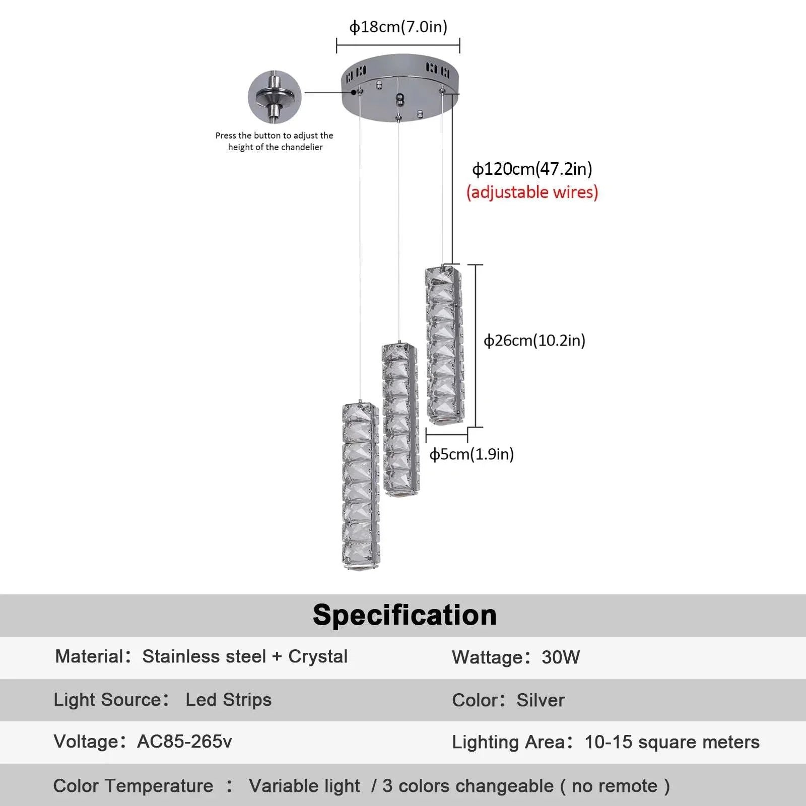 VETRULUS Nordic K9 Crystal LED chandelier with adjustable stainless steel and crystal pendants for modern living spaces