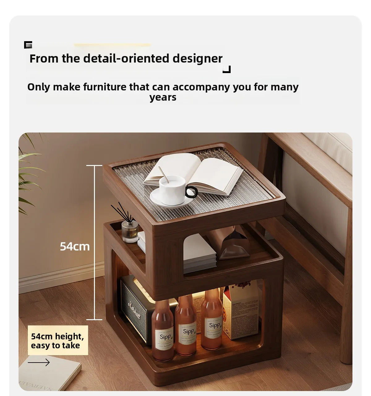 Solid wood bedside table, bedroom bedside storage, household sofa edge - view 21