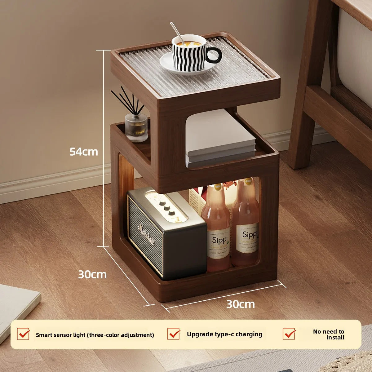Solid wood bedside table, bedroom bedside storage, household sofa edge - view 32