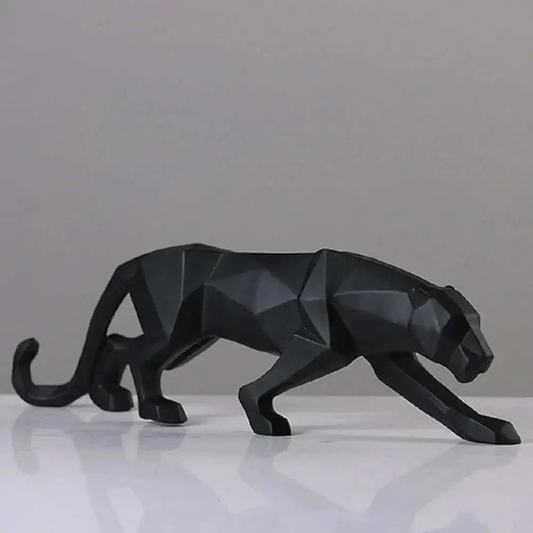 Abstract geometric panther sculpture in sleek black design, perfect for modern home decor.