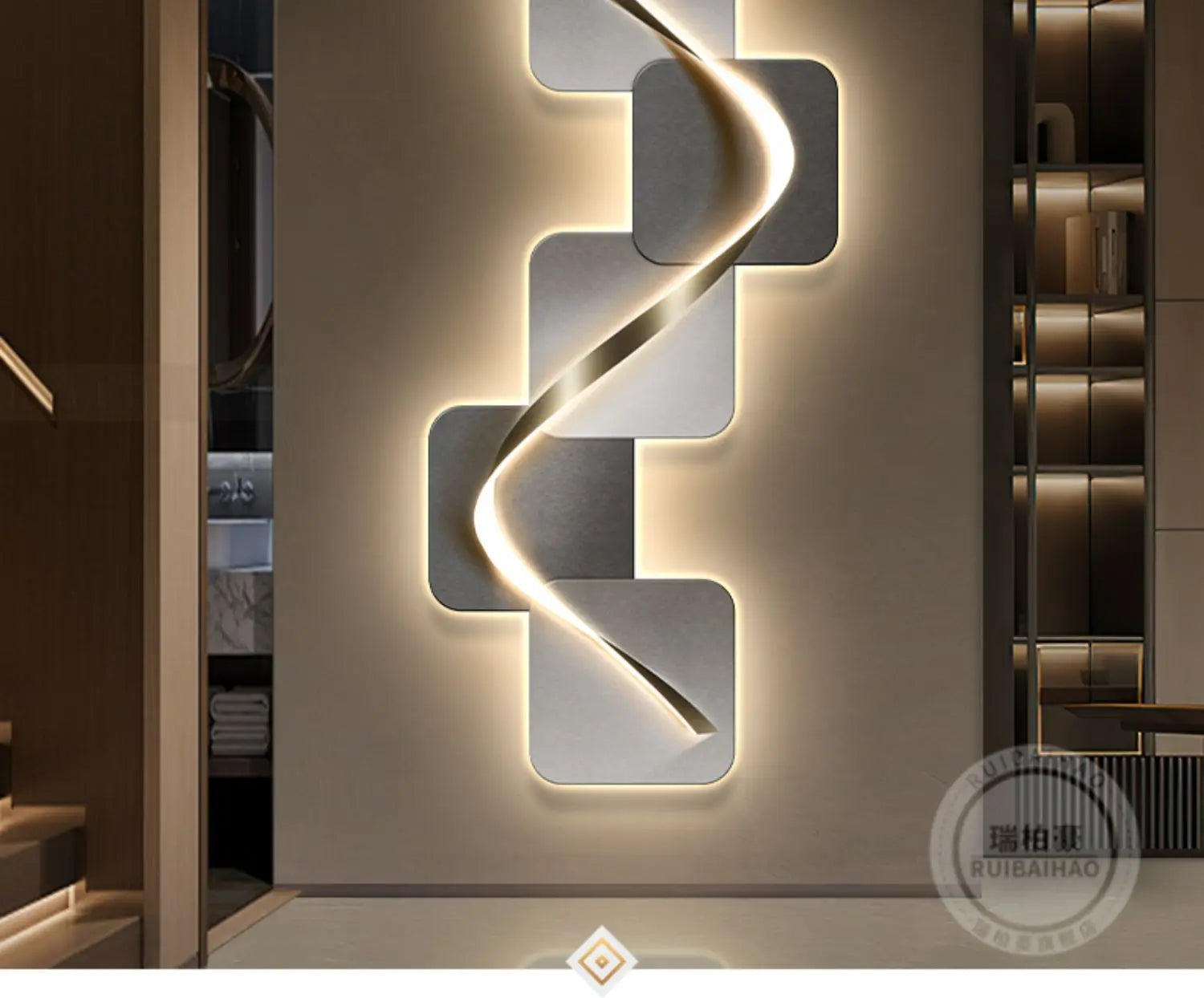 Light luxury entrance hall decoration painting, LED lights, Italian minimalist living room, high-end mural in the corridor - view 16