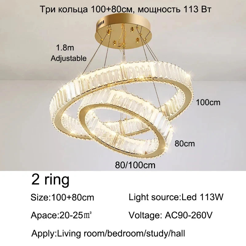 Modern Luxury Ring Crystal Led Ceiling Chandelier Living Dining Room Bedroom Lustre Decor Pendant Lights Hanging Lamp Fixture