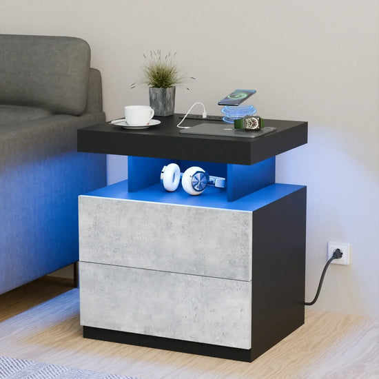 Nightstand with LED Light & 3 Drawers