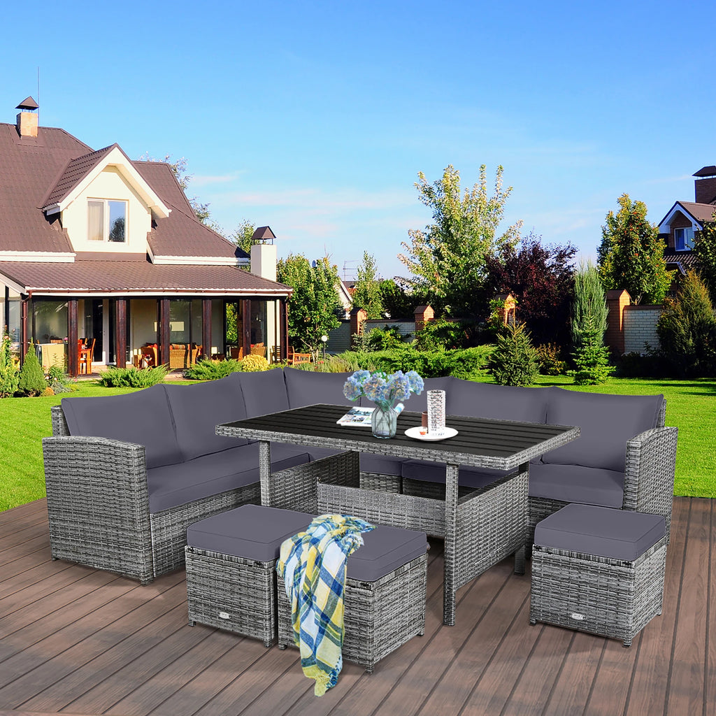 7 PCS Patio Rattan Dining Set Sectional