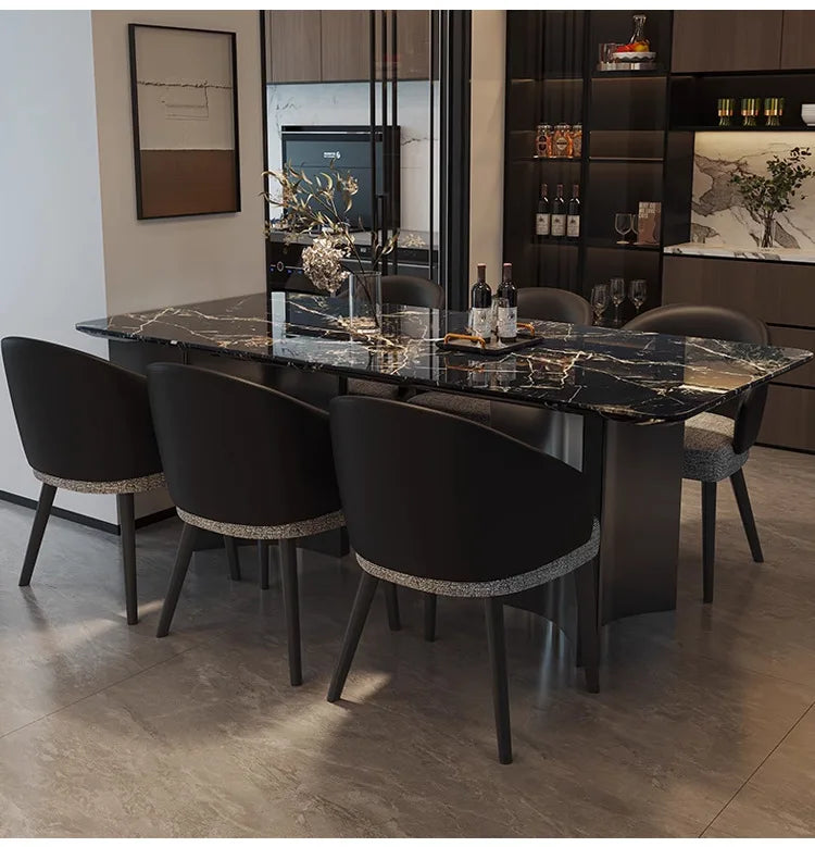 Italian Marble Dining Set showcasing a luxurious rectangular table with elegant chairs in a modern dining room.