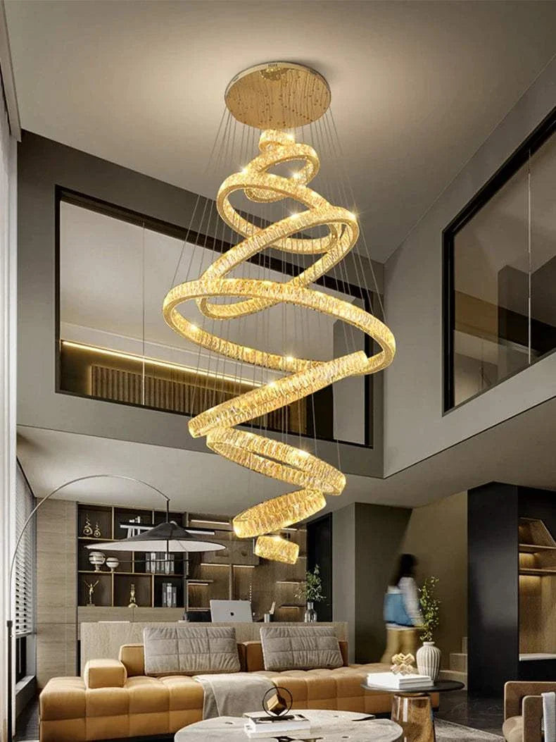 Modern elegant hall chandelier with soft LED lighting and spiral design for indoor decor