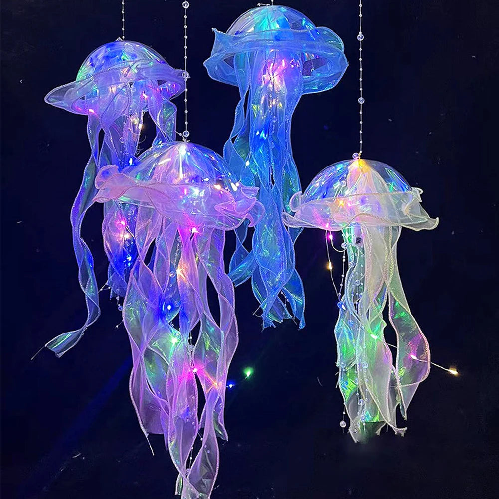 5PCS Jellyfish Bedroom Night Light Lamp with Ribbon & Bead for Girl Room Decor