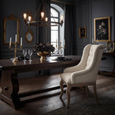 Beige upholstered chair in a beautifully decorated room