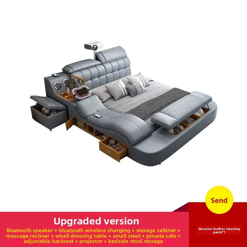 Smart Massage Storage Bed Multifunction Leather Bed Frame King Size Smart Bed With Projector Bluetooth Modern Bedroom Furniture
