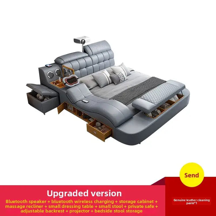 Smart Massage Storage Bed Multifunction Leather Bed Frame King Size Smart Bed With Projector Bluetooth Modern Bedroom Furniture