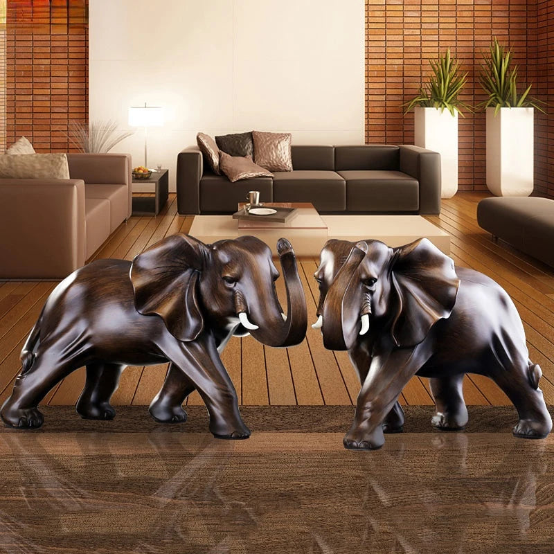 Simulated Animal Sculpture Imitation Wood Elephant Statue Resin Crafts Desk Decoration Ornaments Furnishings