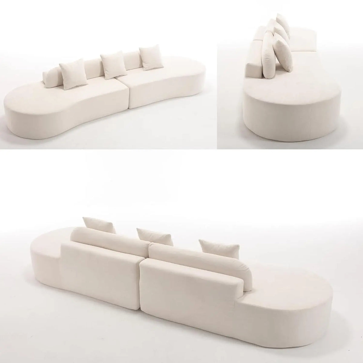 Beige modular sofa with a chair on a white background