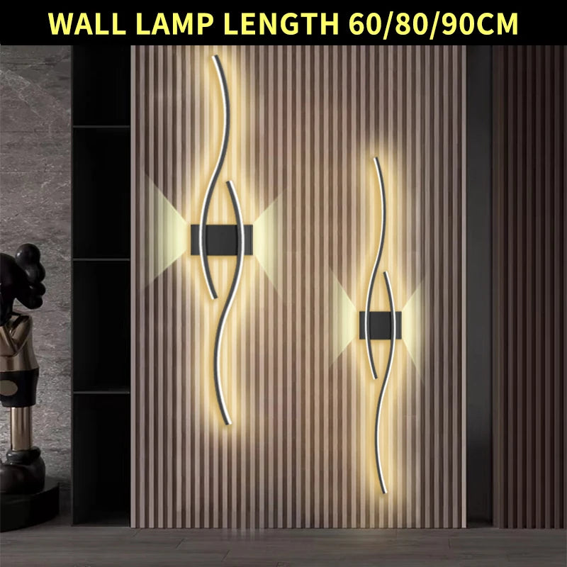 Modern LED Strip Wall Lamp Double Curve Remote Control