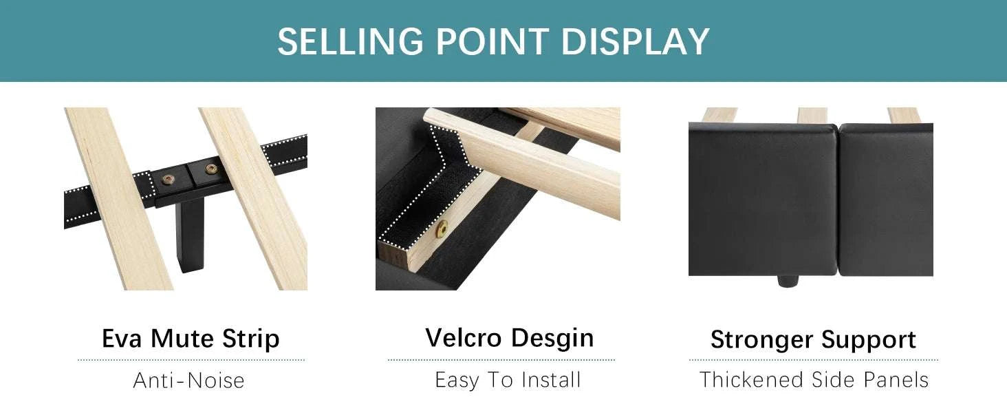 Product display with features including Eva Mute Strip, Velcro Design, and Stronger Support.