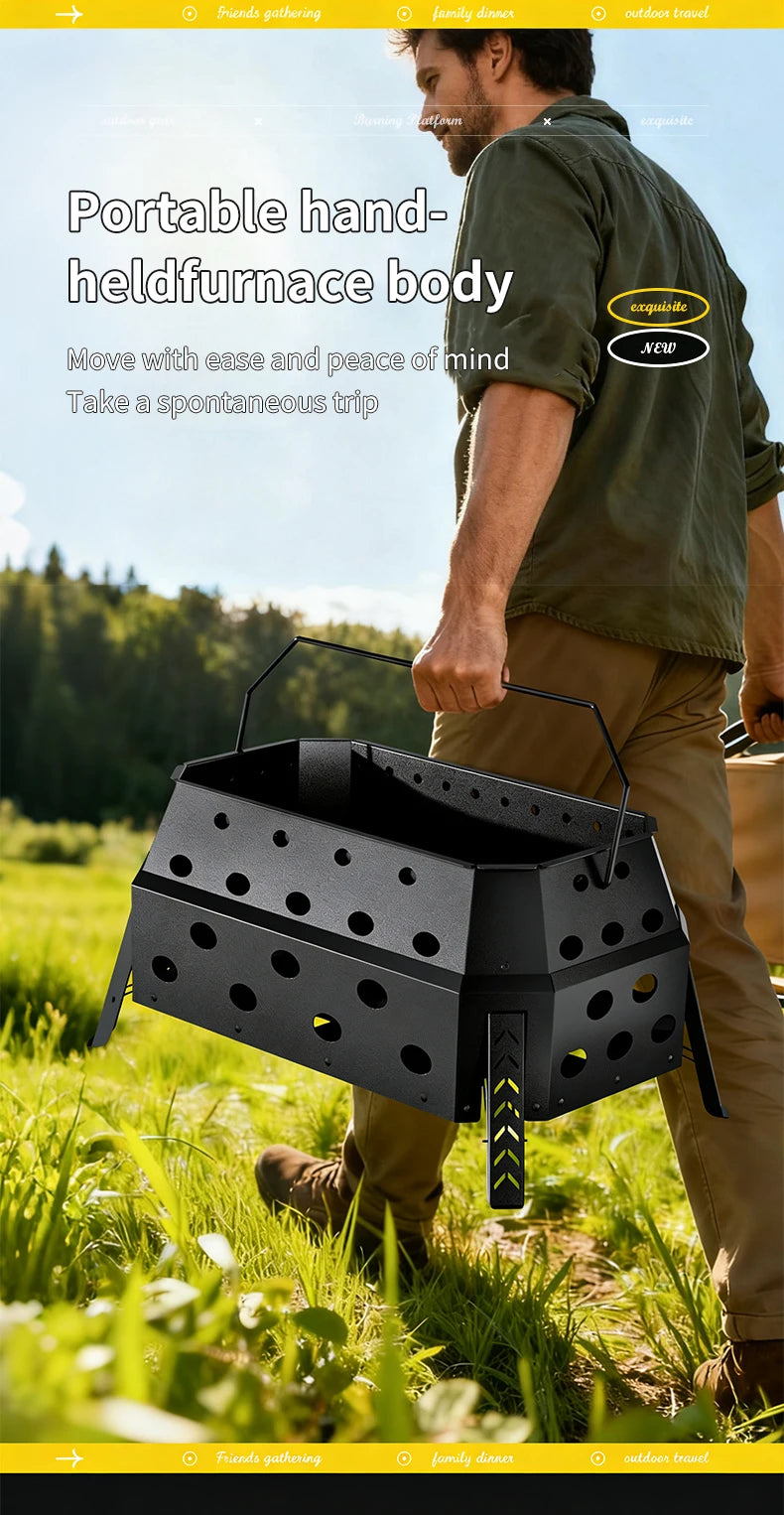 Portable Folding Campfire Grill Outdoor Wood Burning Stove for Camping And Hiking Lightweight Charcoal Fire Pit - view 12