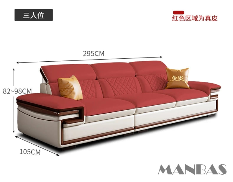 Premium Italian Genuine Leather Sofa Set, Adjustable Headrests, Bluetooth Speaker, Wireless Charger