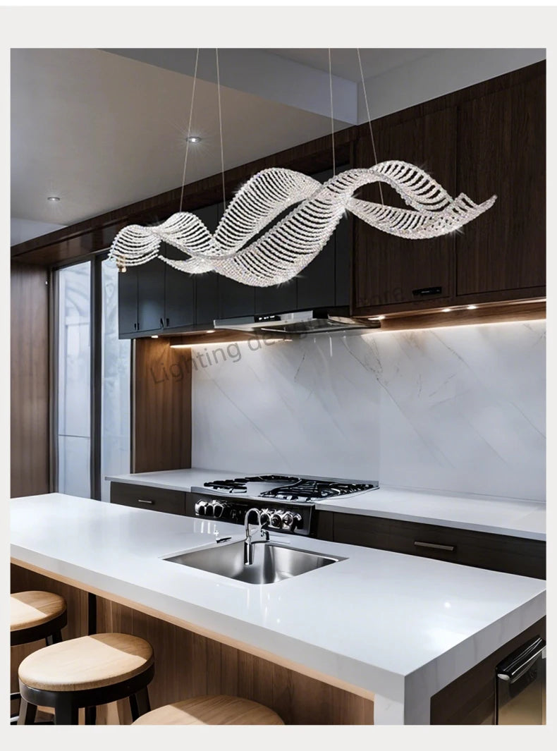 Modern Pendant Light For Living Room Nordic Luxury Dining Room Chandelier Fishbone Dining Room Ceiling Hanging Lamp Crystal - view 14