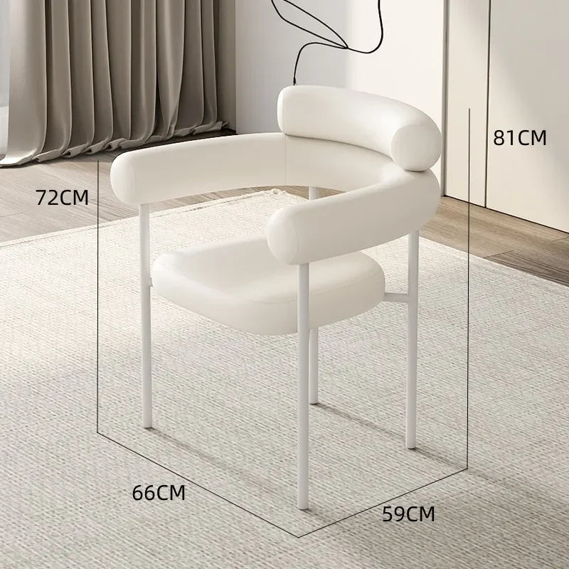 White chair with dimensions labeled in a minimalistic room setting