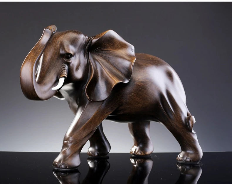 Simulated Animal Sculpture Imitation Wood Elephant Statue Resin Crafts Desk Decoration Ornaments Furnishings