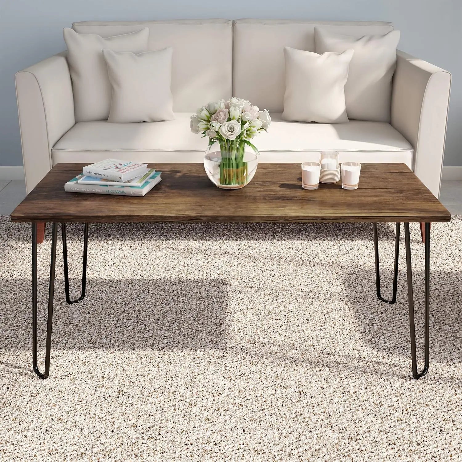 Coffee Table with Hairpin Legs - Modern Industrial Style