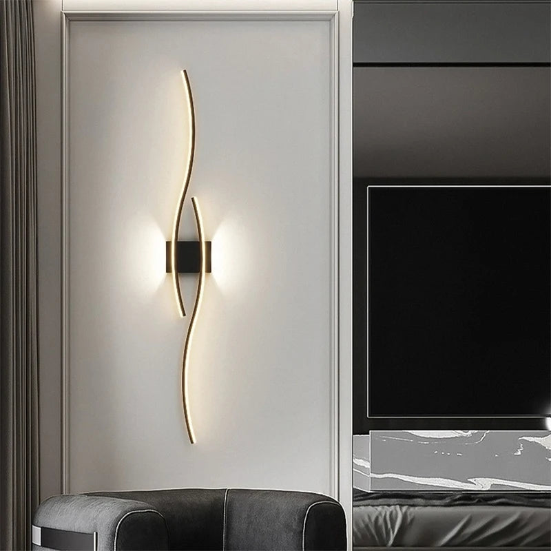 Modern LED Strip Wall Lamp Double Curve Remote Control