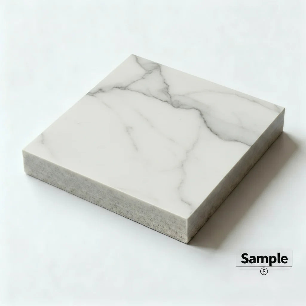 Marble-patterned square block on a white background