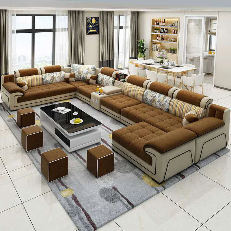 Modern Living Room Lounge 7 Seats U-Shaped Sofa Set Furniture L-Shaped Combination Sofa Luxury Microfiber Fabric Modular Sofa - view 21