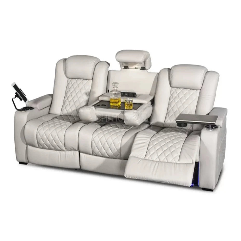 Luxury Dual Motors Power Reclining Sofa with LED Lighting, USB, Hidden Storage