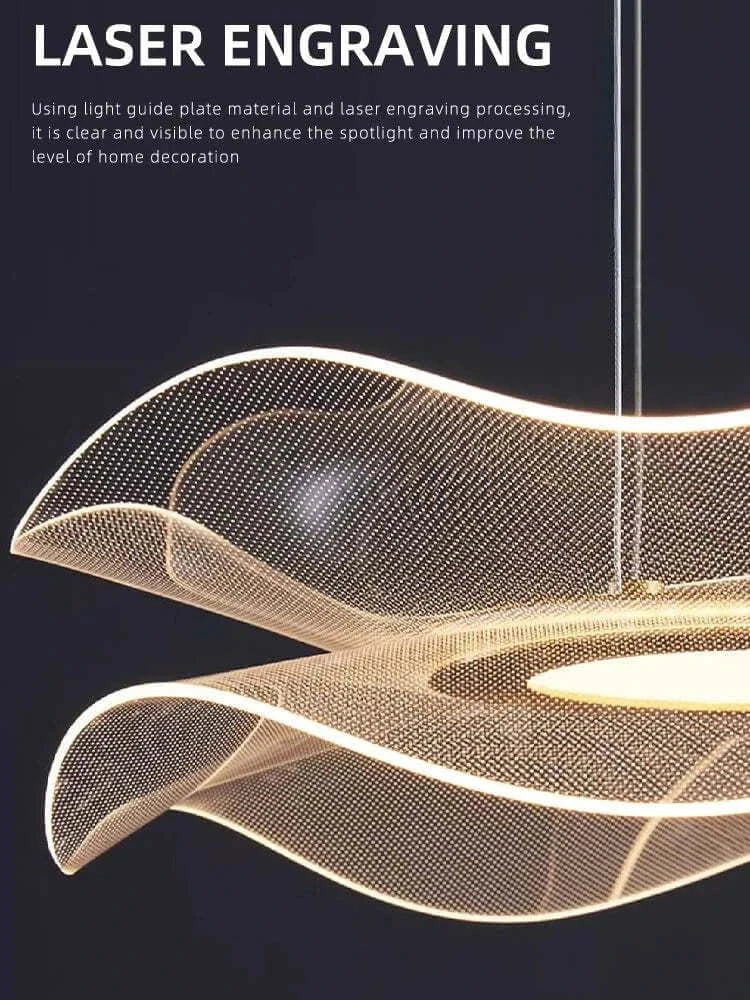 Close-up of a modern led ceiling chandelier showcasing laser engraving for enhanced home decoration.