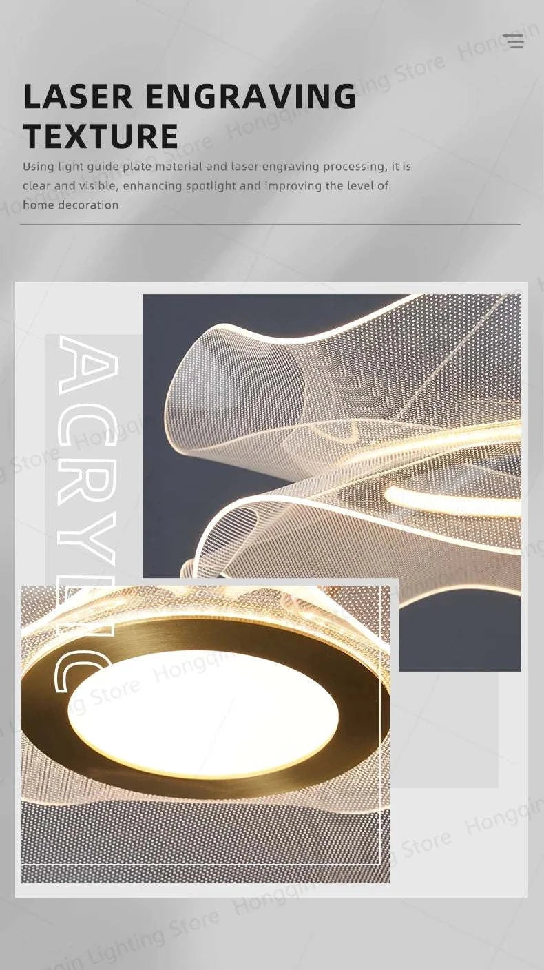 Round Modern LED Ceiling Chandelier with laser-engraved acrylic texture and soft ambient lighting
