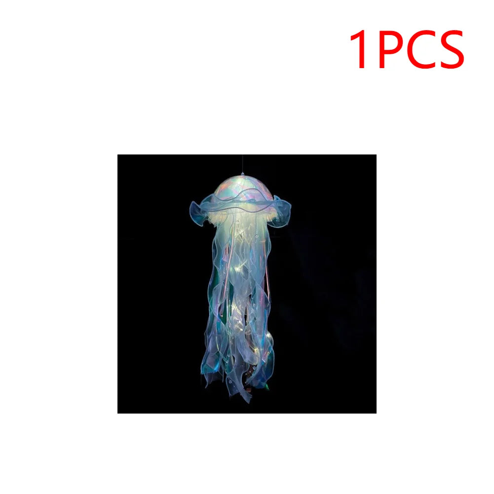 5PCS Jellyfish Bedroom Night Light Lamp with Ribbon & Bead for Girl Room Decor