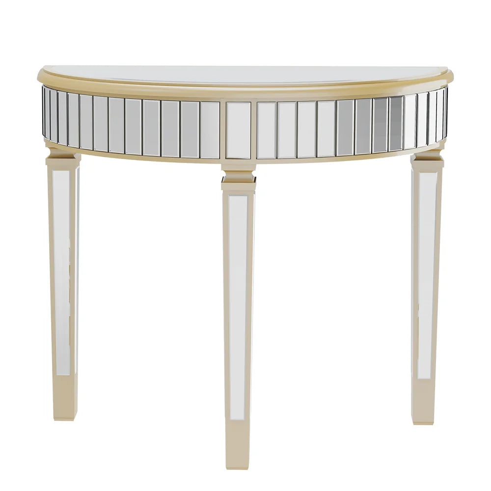 LUVODI Half-Round Mirrored Glass Curved Entryway & Living Room Accent Desk
