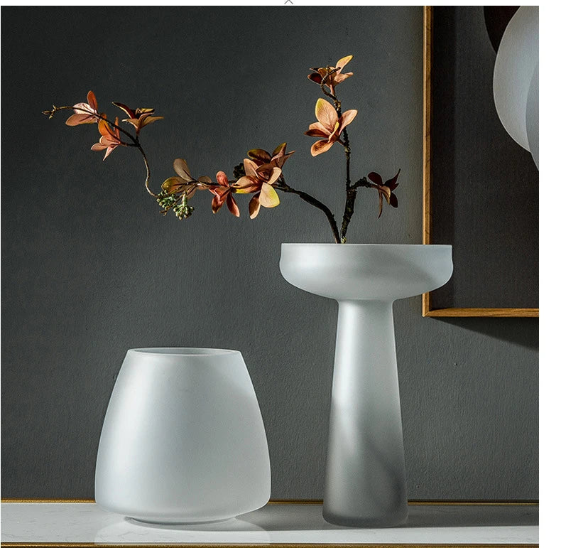 Nordic Frosted Glass Vase | Light Luxury Tabletop & Hydroponic Accent