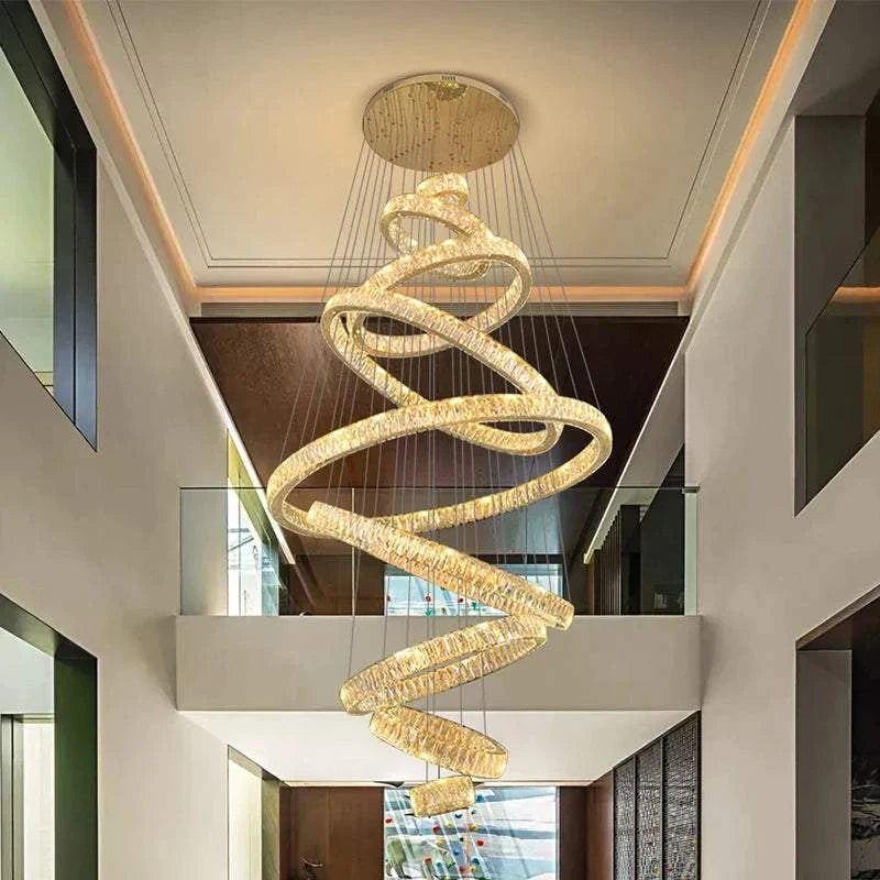 Modern hall chandelier with elegant spiral LED lighting for staircase and indoor decor