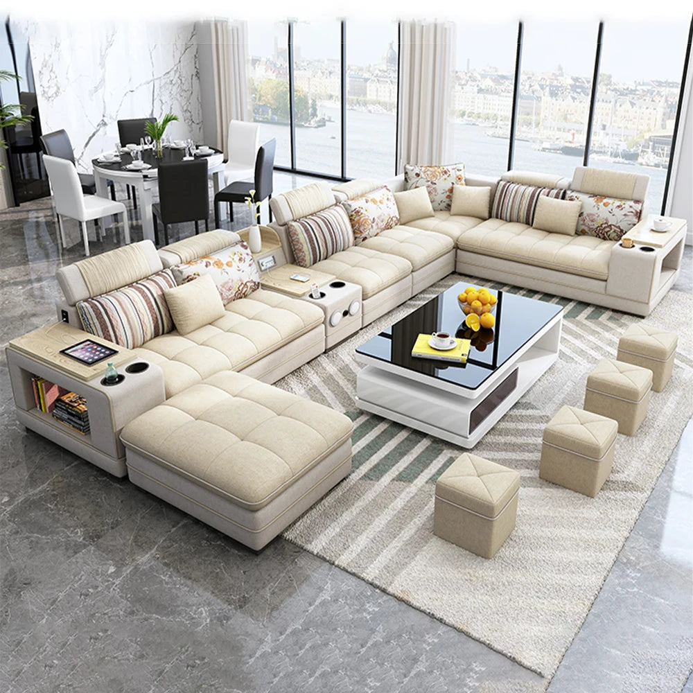 MINGDIBAO Nordic Fabric Sofa Set with Bluetooth Speaker & USB