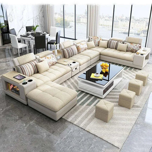 MINGDIBAO Nordic fabric sofa set with Bluetooth speakers and USB ports in modern living room
