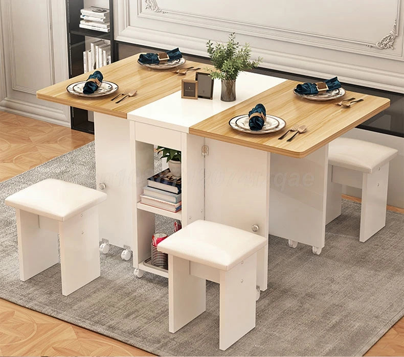 Folding Dining Table Movable Table Set For Dining Room, Apartment, Living Room