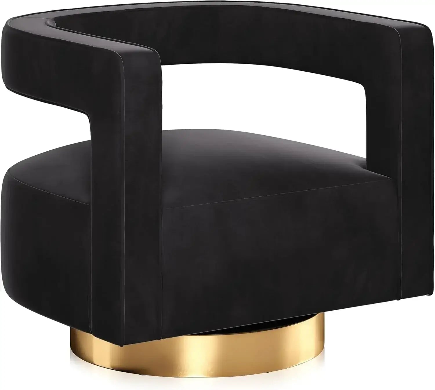 Black armchair with gold base on a white background