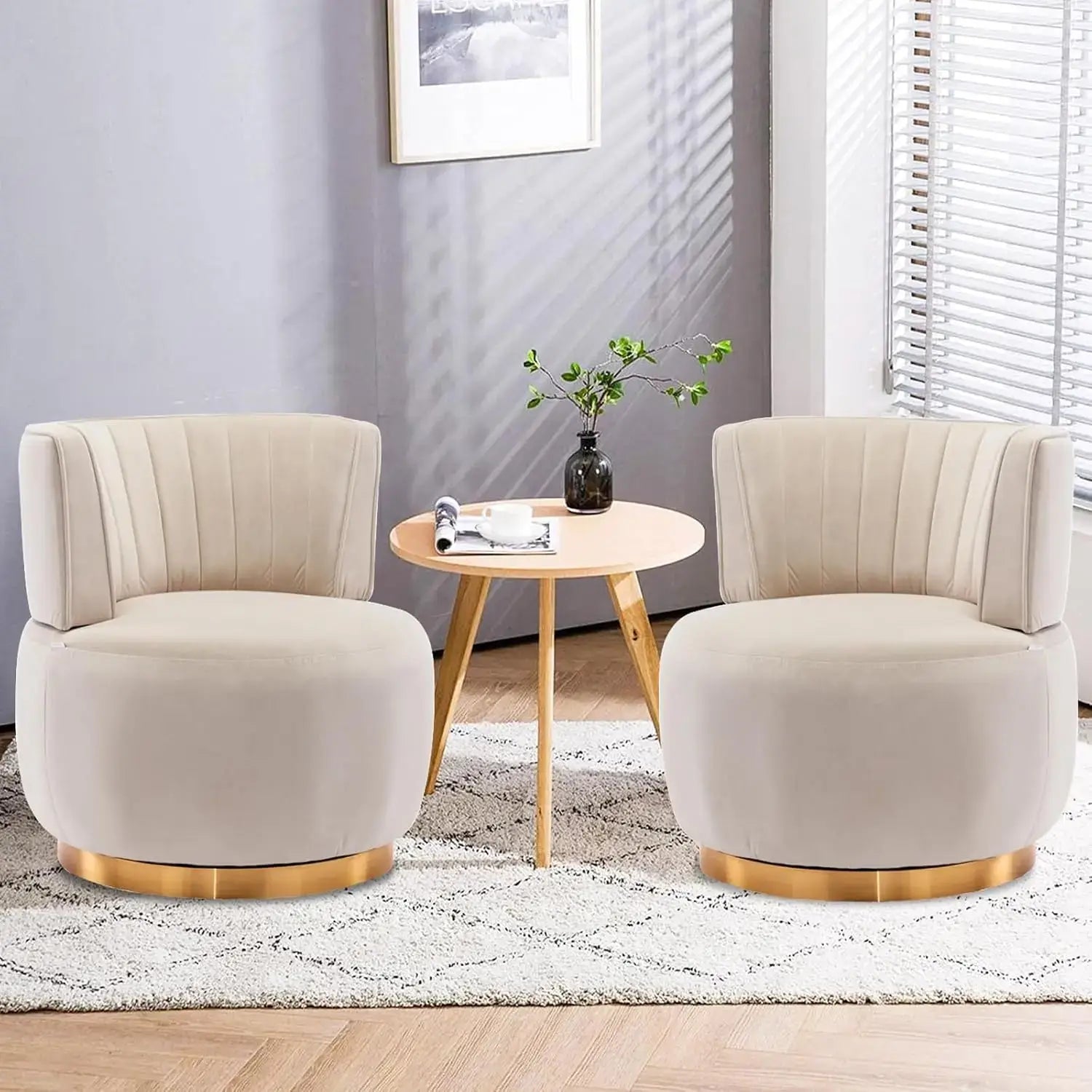 Swivel Barrel Chairs for Living Room Set of 2, 360 Degree Comfy Modern Round Chair Velvet Gold Accent Upholstered Armchair Arm