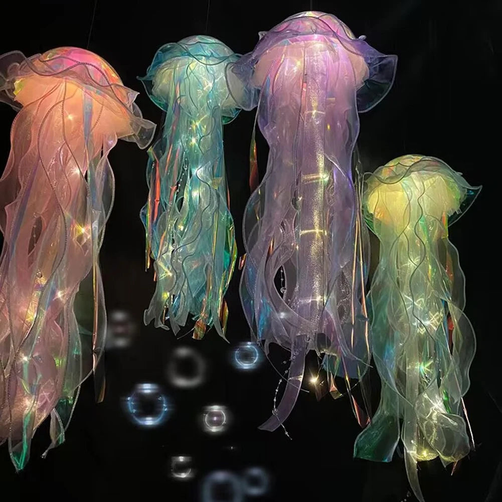 5PCS Jellyfish Bedroom Night Light Lamp with Ribbon & Bead for Girl Room Decor