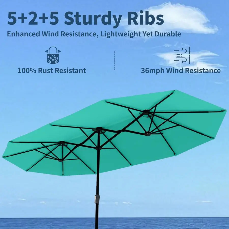 Double Sided Patio Umbrella with Base Included Large Outdoor Market Umbrella with Crank Handle, UV Resistant Canopy, Sturdy Fram - view 2