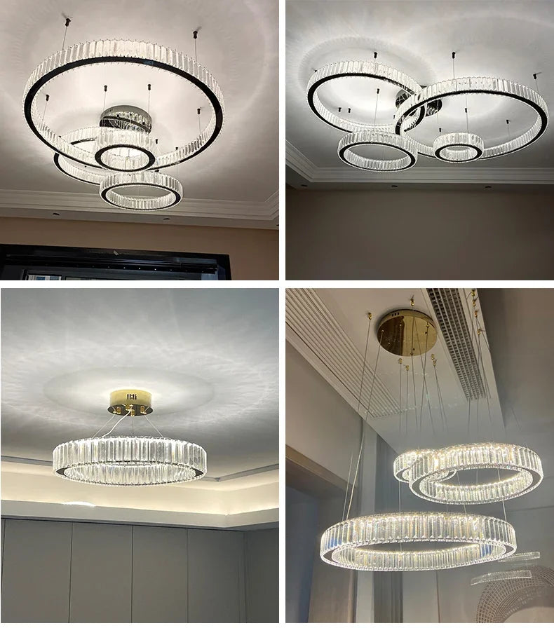 Modern Luxury Ring Crystal Led Ceiling Chandelier Living Dining Room Bedroom Lustre Decor Pendant Lights Hanging Lamp Fixture