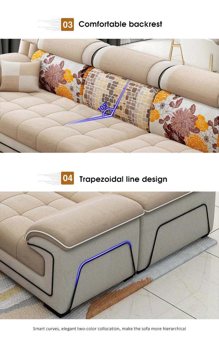 Modern Living Room Lounge 7 Seats U-Shaped Sofa Set Furniture L-Shaped Combination Sofa Luxury Microfiber Fabric Modular Sofa - view 10