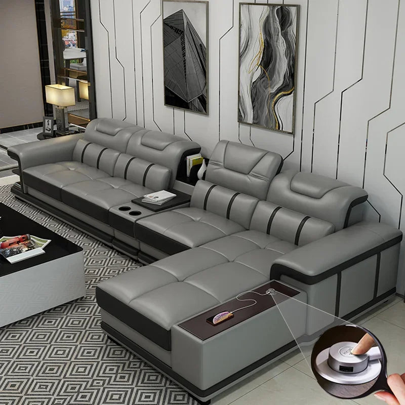 A Nordic Leather Sofa Combination Of Simple Modern Solid Wood Living Room Corner Sofa Multi-functional Storage Sofa Bed - view 9