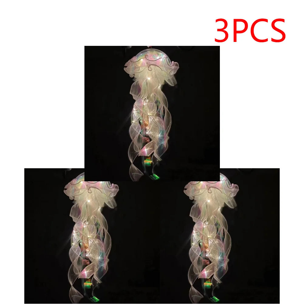 5PCS Jellyfish Bedroom Night Light Lamp with Ribbon & Bead for Girl Room Decor
