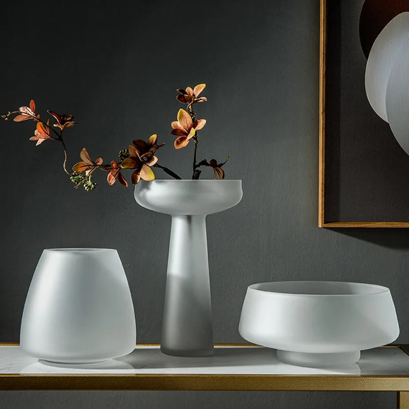 Nordic Frosted Glass Vase | Light Luxury Tabletop & Hydroponic Accent