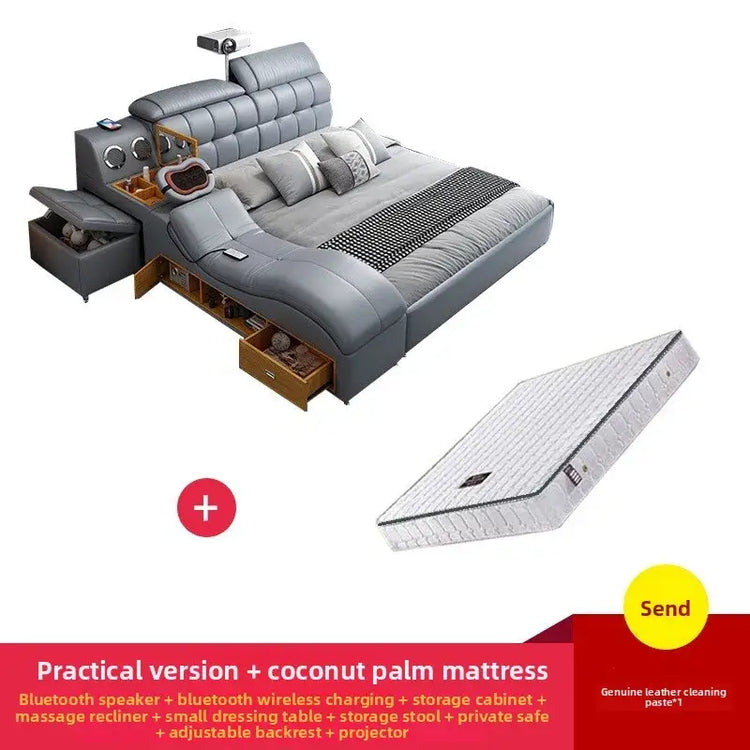 Smart Massage Storage Bed Multifunction Leather Bed Frame King Size Smart Bed With Projector Bluetooth Modern Bedroom Furniture